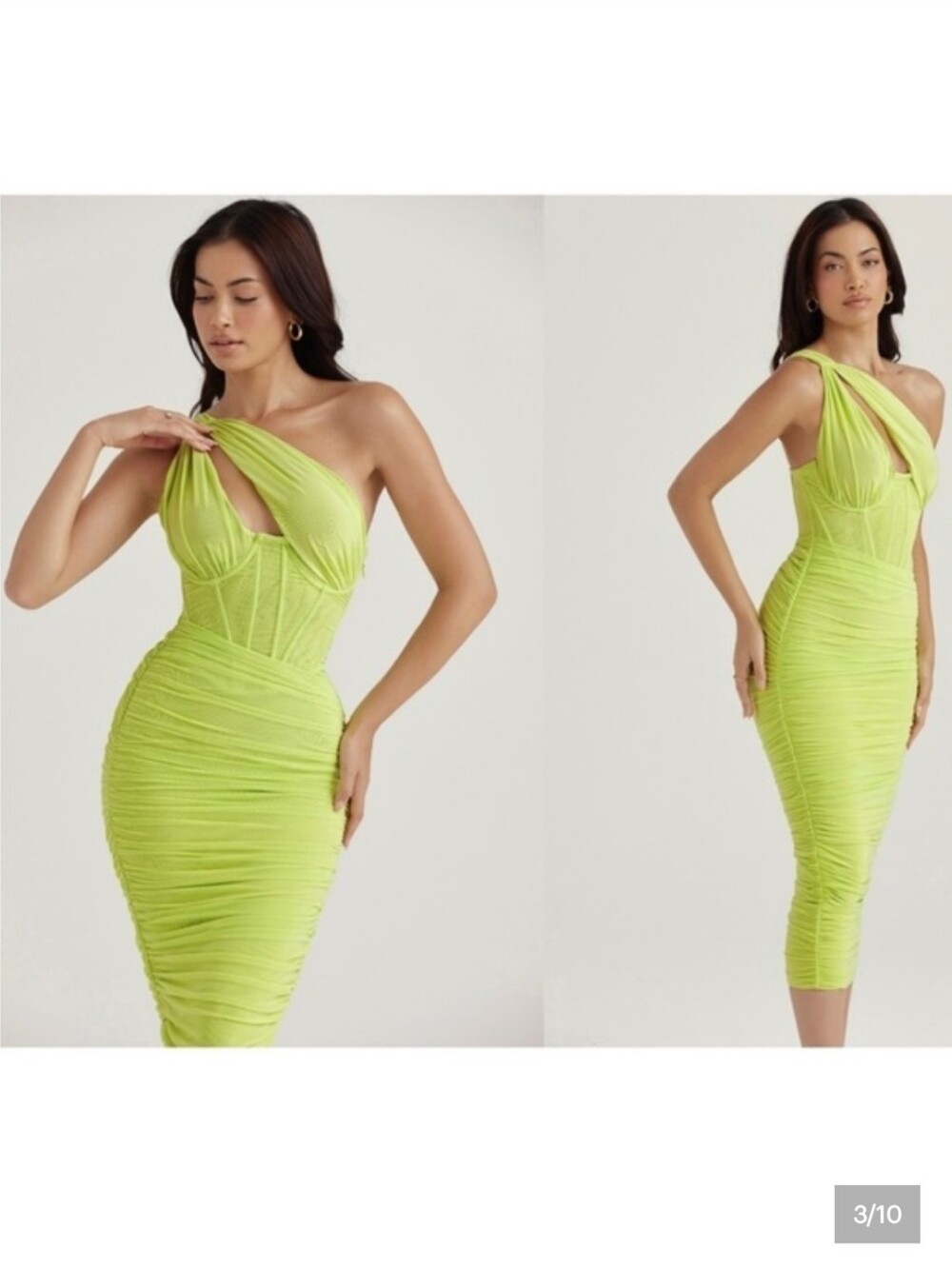 New house of cb dress Valentina Neon Green Rushed Midi Dress Size Xs